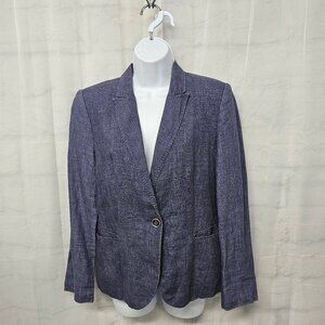 Zara Blue Linen Preppy Collegiate Academia Beach Classic Blazer L